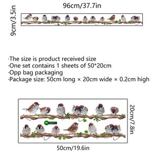 Sticker mural oiseaux sur branche avec dimensions et mise en page du matériau PVC