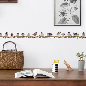 Sticker mural réaliste de moineaux sur vignes brunes pour décor de maison créatif