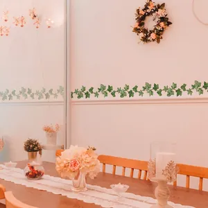 Vibrant green ivy vine wall decal for living room decoration with self-adhesive PVC material