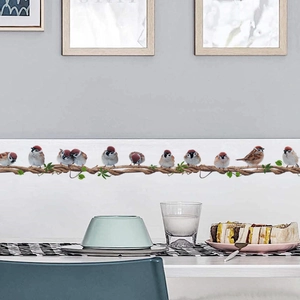 Sticker mural créatif branche de vigne et moineau pour décoration de plinthes d'intérieur