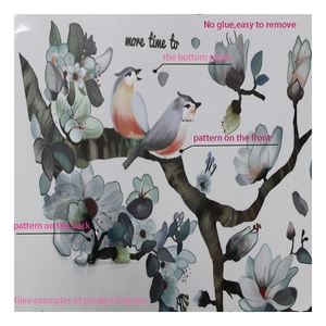 Detail of static window film showing double-sided floral bird pattern and glue-free layer