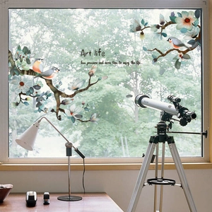 Ink style bird and flower branch static glass window sticker with Art Life lettering