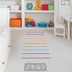 Colorful children long jump floor stickers with number markers for indoor physical play