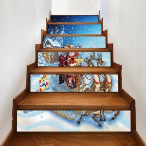 Detailed mockup showing Christmas staircase stickers with Santa and reindeer scenery