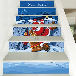 Close-up of 6-piece Merry Christmas staircase stickers with Santa and snow scenery