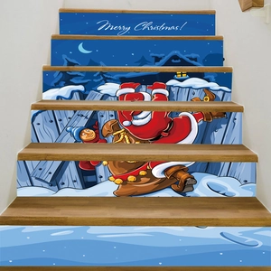 Self-adhesive PVC Christmas staircase stickers with Santa and Merry Christmas text decor