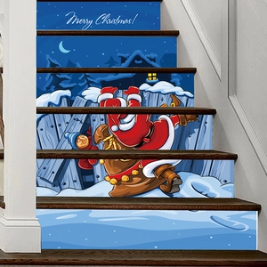 Detail of Christmas staircase stickers showing Santa Claus in a snowy night scene