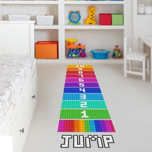 Rainbow gradient number hopscotch floor decal with jump sign for kids playroom decoration