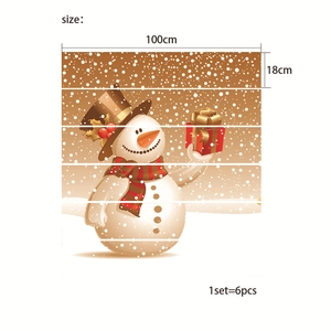 Detail showing 6-piece Christmas snowman stair stickers with dimensions 100x18cm