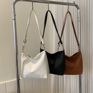 Minimalist large capacity leather crossbody tote bags in black white and caramel brown