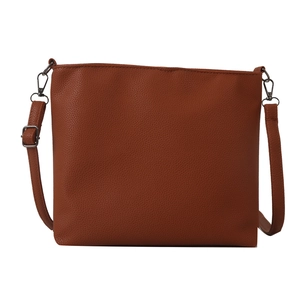 Minimalist large capacity crossbody bucket bag in brown lychee pattern faux leather