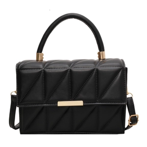 Elegant black quilted chain bag with gold metal clasp and top handle for women