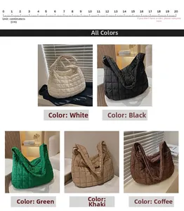 Quilted puffer tote bag in five colors including white, black, green, khaki, and coffee