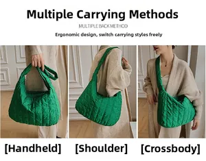 Green quilted cloud bag shown as a handbag, shoulder bag, and crossbody bag