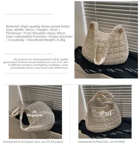 Detailed dimension chart for large off-white quilted puffer tote bag with 40x35x11cm size