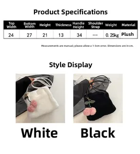 Specifiche delle dimensioni e vista dettagliata della borsa di peluche con pompon
