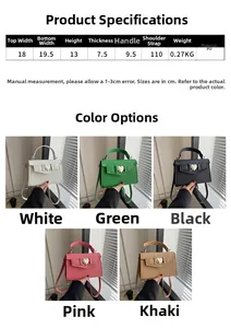 Tableau des tailles détaillé et spécifications pour sac à bandoulière chic avec couleurs