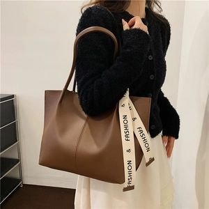 Sac Cabas Vintage En Cuir PU Pour Femmes Sac À Main À Bandoulière Grande Kapacité Avec Ruban À Lettres Pour Le Travail