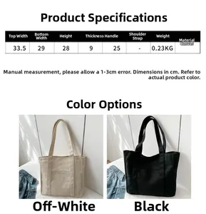 Tableau de dimensions détaillé d'un sac cabas en toile avec mesures et spécifications précises