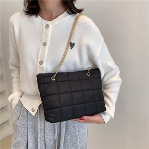Borsa A Spalla Trapuntata Da Donna In Cotone Imbottito Grande Capacità Catena Dorata Moda Borsa A Mano Puffy