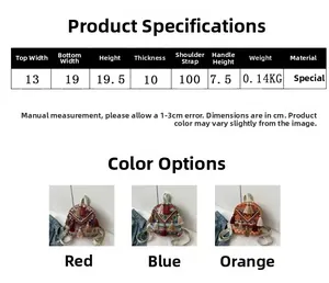Size chart showing dimensions and specifications for this ethnic tassel shoulder bag