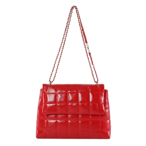 Sac bandoulière rouge brillant en cuir PU matelassé avec chaîne dorée élégante