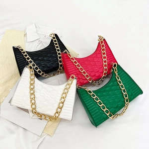 Stylish crescent armpit bags in black, white, green and rose red with gold chain straps