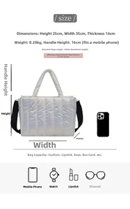 Quilted space cotton crossbody bag size guide 35x25x16cm with adjustable strap