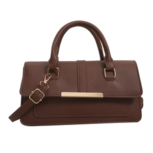 Brown faux leather crossbody handbag for women with gold hardware and top handle