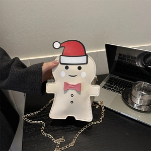 Sac Bandoulière Noël Bonhomme de Pain d'Épices Mignon Dessin Animé Main en Cuir PU Avec Chaîne Dorée Cadeau Festif Hiver Femme