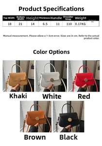 Detailed size chart and multi-color options for the stylish PU leather box handbag
