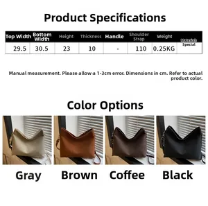 Detailed size specifications and color options for the vintage shoulder tote bag