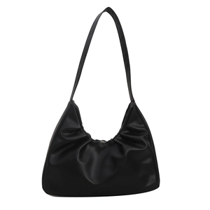 Minimalistische schwarze Leder Hobo-Tasche mit modischem gerafftem Wolken-Design für Damen