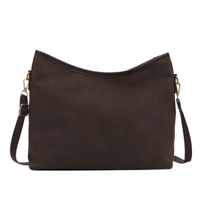 Retro chocolate brown matte leather tote bag with elegant gold metal hardware accents