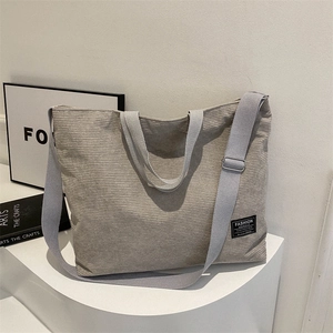 Women's Large Capacity Corduroy Tote Bag Retro Striped Shoulder Bag With Letter Patch Top Handle Casual Shopper Handbag