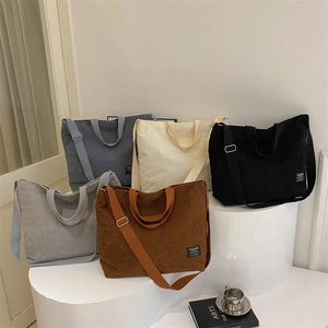 Chic corduroy tote bag for women in five colors with large capacity and broad straps