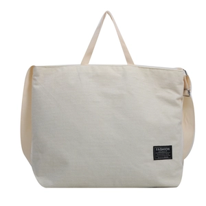 Minimalist beige corduroy tote bag with large capacity and shoulder strap for women