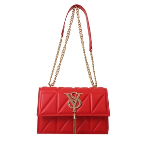 Red quilted leather crossbody bag with gold VS logo and chain tassel for women