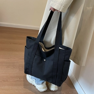 Sac Fourre-Tout en Toile pour Femme Grande Capacité Multi-Poches Fermeture Éclair Sac à Épaule Sac Commuter Handbag Étudiant