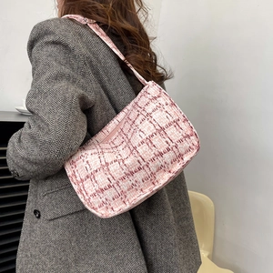 Women Plaid Canvas Underarm Bag Fashion Texture Pillow Bag Casual Shoulder Bag With Zip Closure For Daily Dating Gift