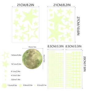 Glow in the dark wall stickers set with moon and stars for kids bedroom decoration