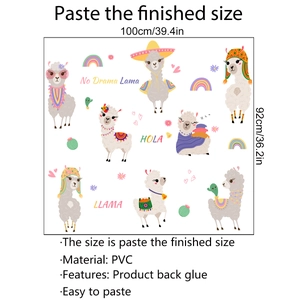 Cartoon alpaca rainbow wall sticker set made of PVC for kids room 100x92cm