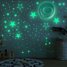 Glow-in-the-dark moon and stars wall stickers for kids' bedroom ceiling decoration