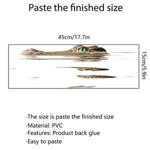 Detail view of PVC crocodile wall sticker showing 45cm size and self-adhesive backing