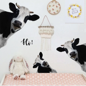 Adhesive cow wall stickers with 'Hi' text for nursery room or bedroom wall decoration