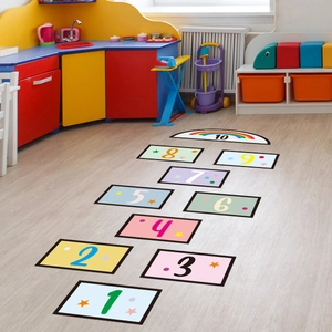 Colorful educational number hopscotch floor stickers 1-10 for kids room play area