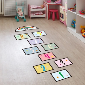 Colorful hopscotch number 1-10 floor stickers with rainbow for kids playroom decor