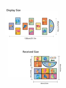 Detailed size chart for kids hopscotch floor sticker showing product dimensions