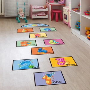 Colorful hopscotch floor decals with numbers 1 to 10 for kids' room and playroom decor