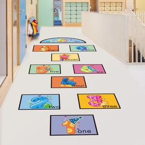 Cartoon Hopscotch Floor Stickers Numbers For Kids Playroom Bedroom Waterproof PVC Education Game Floor Decals Decor